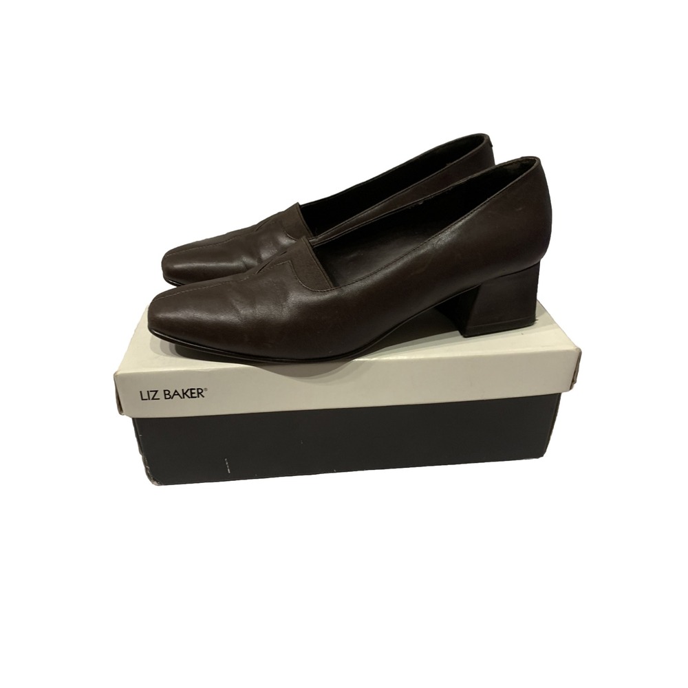 Liz Baker Renee Brown Square Heels Womens Loafers Comfort Leather Slip On Sz 7 M